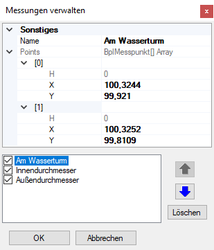 Messungen verwalten